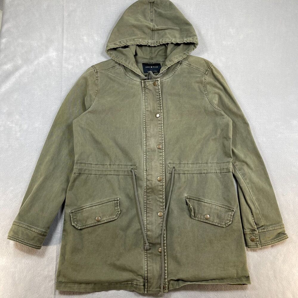 Lucky Brand Jacket Womens Small Green Hooded Utility Coat Full Zip Military